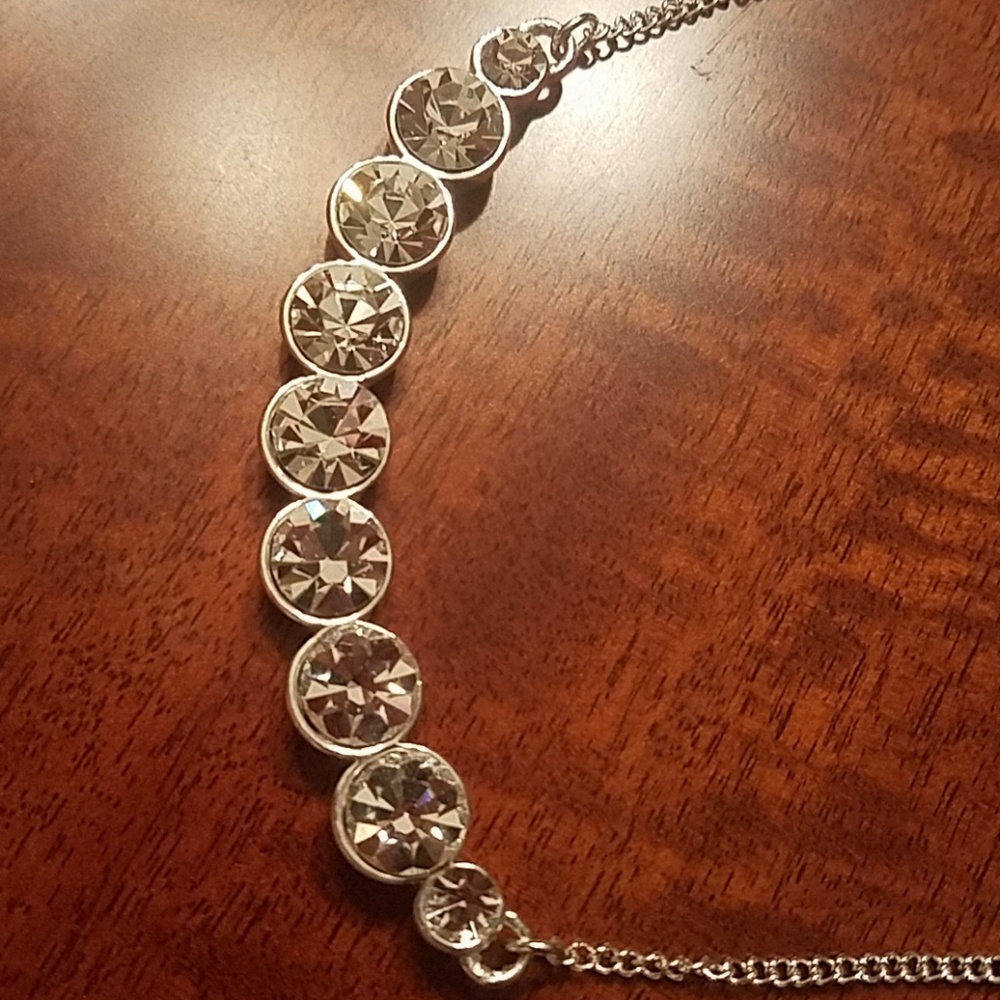 Beautiful Large Bezel Set CZ stone bar necklace